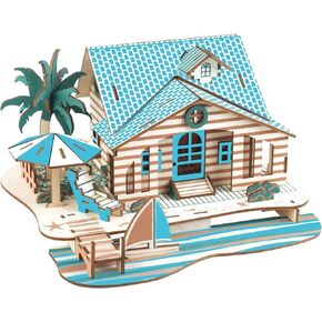 3D Wooden Puzzles House Model Kits, Bali Island Cottage Building Model, 6.6" × 6.1" × 3.5", 3D Jigsaw Brain Teaser Puzzles, Log Cabin DIY, Dollhouse Model Kts