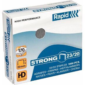 Rapid 23/24mm Strong Staples, for Stapling 150-210 Sheets, Use with Heavy Duty Staplers, Galvanised Wire, Box of 1000, 24870500