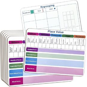 6 Set Place Value WhiteBoard, 9" x 12" Double Sided Dry Erase Boards for Kids for Teaching Place Values from Billions to Decimal Numbers, Math Manipulatives Lapboards for Teachers School
