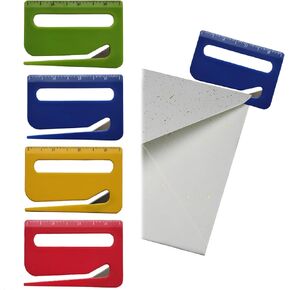 3-in-1 Letter Opener-Envelope Mail Opener Tool with Concealed Stainless Steel Blade,Scale and Magnifying Glass, Easy Mail Opening, Office Home Use 4Pcs