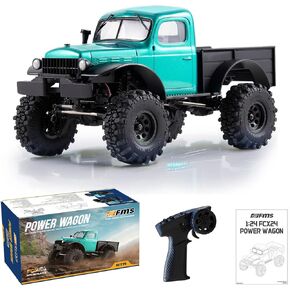 FCX24 FMS 1/24 Power Wagon Brushless RC Crawler, Offroad Trucks 4X4 RC Rock Crawler with 2 Speed Switch, Portal Axles and LED Lights for Adults (Green)