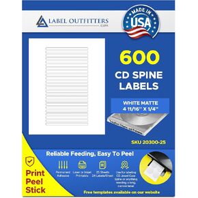 600 Label Outfitters® White CD - DVD Jewel Case self Adhesive Spine Labels for Laser and Inkjet - 600 Pack