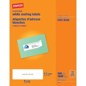 Staples 479878 Laser/Inkjet Address Labels 1 1/3-Inch x 4-Inch White 14 Labels/Sheet