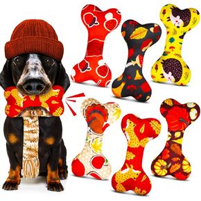 6 Pcs Summer Dog Toys Summer Flower Fruit Fun Cute Soft Cotton Filled Interactive Teething Chew Bone Squeaky Plush Toys for Small Medium Dog Fun and Teeth Cleaning
