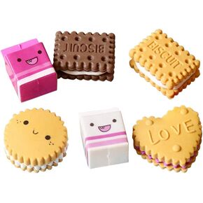 Toyvian 6pcs Fun Erasers for Kids, Kawaii Milk Cookies Biscuit Erasers School Stationery Supplies Classroom Prizes Game Rewards Creative Gift Party Favors
