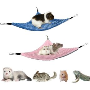 Pack of 2 Hanging Corner Hammock with Hooks for Ferrets, Rats, Guinea Pigs, Chinchillas, Hamsters, Hedgehogs, and Other Small Animals.