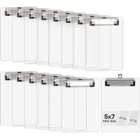 Mini Clipboard 15 Pack, 5 x 7 Plastic Small Clear Clip Boards with Low Profile Clip, Memo Size for Classroom, Teacher, Students, School & Office Supplies