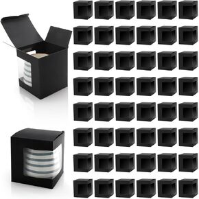 AVLA 50 Pack Mug Boxes for Gifts, Black Sublimation Mugs Packaging Box, 11oz 12oz 15oz Transparent Coffee Mugs Boxes with Window for Wrapping Birthdays Wedding Anniversaries Christmas