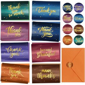 24 Pack Thank You Cards Bulk with Envelopes & Stickers, 4×6 Inches Day Better Appreciation Cards Notes for Teacher，Coworker, 3 Designs