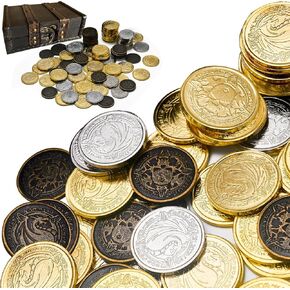 Metal Pirate Coins, 110 Pieces Lots of Toys Gold Coins for Board,for DND Props Accessories, Treasures and Treasure chests Fantasy Dragon Coinsfor RPG Tablelap
