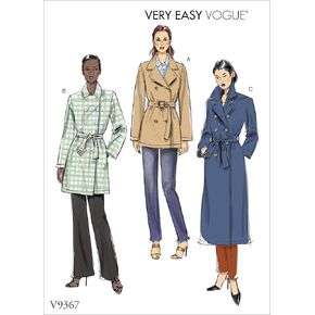 Vogue V9367Y Very Easy Women's Unlined Double Breasted Jacket and Belt Sewing Patterns, Sizes 4-14