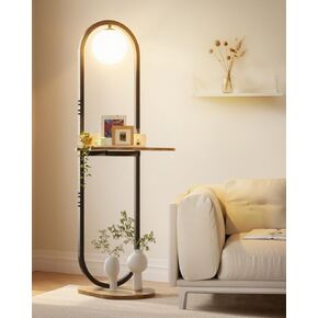 Lightdot 47-Inch Arch Floor Lamp, Modern Standing Lamp with Table, White Metal Frame with Globe Shade, Living Room Bedroom Lighting, G9 LED Bulb Included