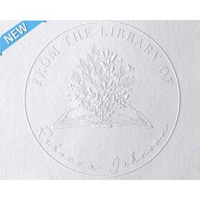 Book Embosser Personalized | from The Library of | Ex Libris | Floral Book Stamp | Personalized Teacher Stamp | Custom Library Stamp | Monogram Self-Inking Wood Handle Stamp (Floral 4)