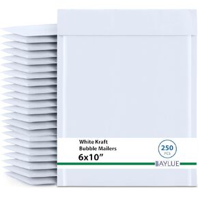 Small White Kraft Bubble Mailers 6x10 inch #0 | Self Seal Padded Envelopes | Cushioned Bubble Mailer | Usable Size 6x9 | Lightweight mailing Shipping Bags For Package | 250 Pack Bulk