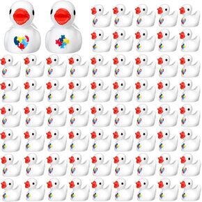 100 PCS Autism Awarence Mini Resin Ducks Tiny Puzzle Duck Vyles Miniature Minists Planscip