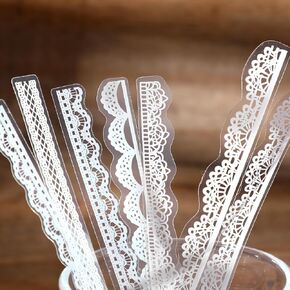 40 Pcs Transparent Lace PET Stickers Lace Stickers Cutout Tape Embellishments Sticker Translucent Vintage Scrapbook Sticker Supplies for Frame Photo Flower Pot Crafts 5 Patterns (White)