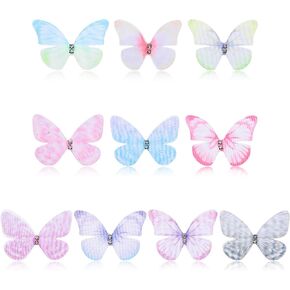 60Pcs Silk Mini Butterflies, Lace Wings Fabric Butterflies, Colorful 3D Butterflies for Crafts, Wedding, Party, Home Wall Decoration (10 Styles, 2 Layers Appliques)