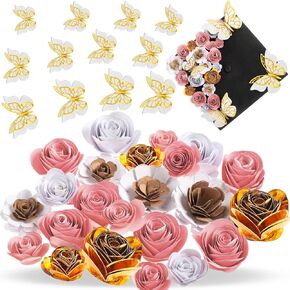 36 Pcs DIY Graduation Cap Decorations Accessory Kit Include Faux Paper Flower Heads 3D Butterfly Grad Cap Mini Paper Flowers Decorations for Grad Cap Topper DIY Graduation Gift(Black, Gold)