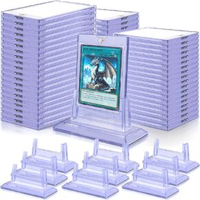 100 Pack Magnetic Card Holders for Trading Cards, 35pt Acrylic Baseball Card Holders Display Case Fit for Sports Cards, Standard Cards, Hard Plastic Card Protectors with 10 Card Stands
