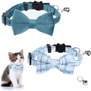 2Pcs Cat Collars Breakaway with Cute Bow Bell Adjustable Breakaway Kitten Puppy Removable Bow Tie Solid Wedding Basic Color Cat Collar for Small Pets
