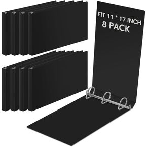 8 Pcs 11 x 17 Inch 3 Ring Binders Slant Rings Heavy Duty View D Ring Binders Economy Holds 11" x 17" Paper for Artwork Blueprints, Office, Home, Work Places (Black,2 Inch)