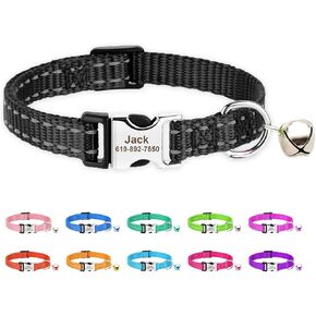 Personalized Cat Collar with Name Tag,Reflective Nylon Cat Collar,Custom Engraved Buckle Kitten Collars,Cat ID Collar with Bell,Adjustable for Girl Boy Cats,Deep Purple(7.5''-12.0'')