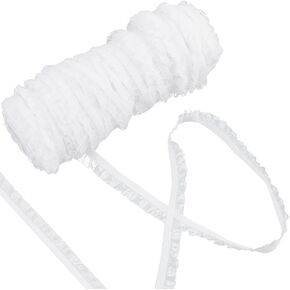 GORGECRAFT 50Yds Elastic Ruffle Lace Trim 5/8" Chiffon Pleated Stretch Ribbon Frilly Lace Fabric Gathered Edging Trimming for Hair Tie Headband Lingerie Underwear Sewing Crafts Home Decor White