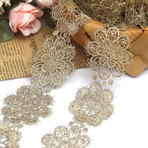 Gold Lace Trim for Sewing,Golden Lace for Borders Indian,Gold Bowknot Laces Ribbon 1.5 Inch Wide,Vintage Embroidered Laces Fabric for Dress,Decorative DIY,Gowns, Weddings,Party(3 Yards)