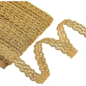 AHANDMAKER 12 Yards Gold Gimp Braid Trim, 1/2 Inch Metallic Braid Lace Trim, Polyester Woven Gimp Braid Trim Embellishment for DIY Crafts Costume Sewing Curtains Accessories Lampshade Home Decoration