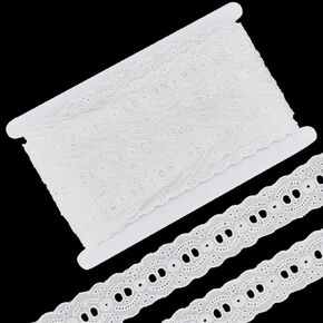 FINGERINSPIRE 15 Yards Eyelet Lace Trim 1-3/8 inch Wide Embroidery Cotton Lace Ribbon Crochet Sewing Lace Trim White Cotton Eyelet Lace Ribbon Wavy Edge Lace Trim for Sewing Dresses Clothes Bag
