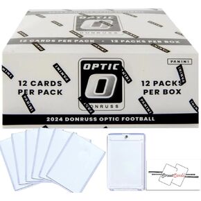 2024 Panini Donruss Optic Football NFL Factory Sealed Fat Pack Cello Value Box with 144 Trading Cards + 6 Toploaders + Magnetic Holder + StreetCards Magnet!