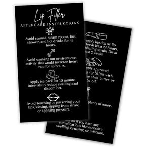 Lip Filler Aftercare Instruction Cards 50pk 2x3.5" Do’s and Don’ts Post Care Bruising Swelling Recovery Stages of Healing for Clients After