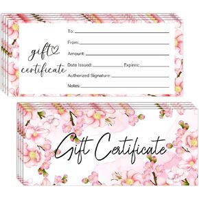 Blank Gift Certificates for Business Flowers Bloom Certificate Cards, Vouchers Coupon Card for Wedding Restaurant Salon Spa Birthday Party, 25 PCS 8x3.5 inches Card -02