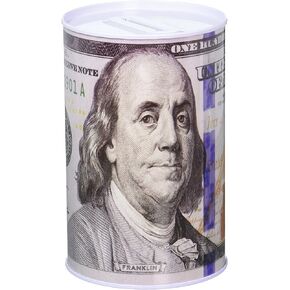 100 Dollar Bill Tin Money Bank Note Metal Money Box 100$ Bill Dollar Moneybox, 5 7/8' Tall X 4' Metal Money Coin Bank, 100, Benjamin Franklin Coin Bank