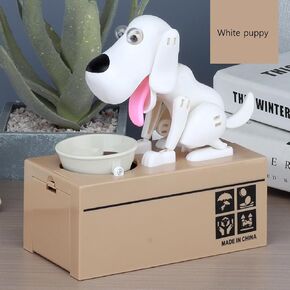 Eat Money Dog Piggy Bank, Cute Stealing Coin Puppy Money Box, Counting Bank, 2.7x7in (Black)