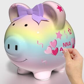 Personalized Ceramic Piggy Bank for Kids with Name DIY, Toddle Piggy Bank for Girls, alcancias de Dinero para niños, Kids Bank Birthday Gift for Teens,Cute Nursery Decor for Girls- Butterflies