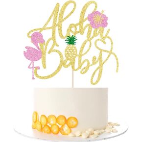 Kaoenla Aloha Baby Baby Shower Cake Topper - Hawaiian Flamingo Theme Cake Topper for、 Boy and Girl Baby Shower Party Selected Decorative Supplies