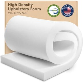 RaceCityFoam High Density Upholstery Foam, 3"H x 22"W x 80"L (Firm) 46ILD, Upholstery Foam Cushion High Density, CertiPUR-US Certified Foam, Made in USA