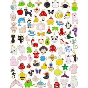 JIALEEY 80PCS Animal Charms, Gold Plated Enamel Charms Mixed Creatures Insects Birds Colorful Pendant DIY for Necklace Bracelet Jewelry Making and Crafting