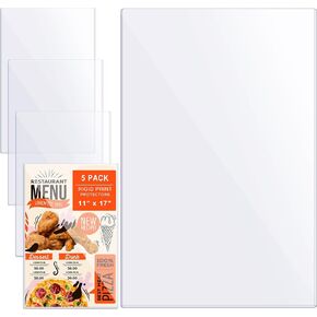 5Pcs 11" x 17" Rigid Print Protectors Clear Plastic Sleeves for Prints, Heavy Duty Hard Sheet Protectors Top Loading Crystal Poster Frames Menu Cover Paper Sleeves for Poster Magazine Photo