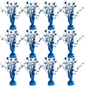12 Pack Metallic Blue Foil Spray Centerpieces Stars Brust Table Centerpieces for Wedding Birthday Anniversary Holiday Party Decor, Metallic Star Balloon Wights for Party, Table Decor for Party