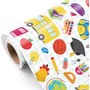 WRAPAHOLIC Back to School Wrapping Paper Roll - Mini Roll - 17 Inch x 16.5 Feet - School Supplies Design Perfect for First Day of School, Students, Teacher Appreciation