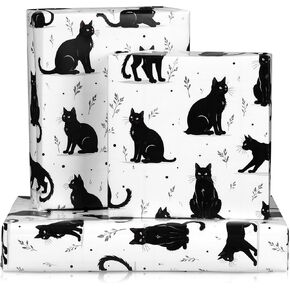 Black Cat Wrapping Paper 8 Sheets Feline Themed Gift Wrap for Cat Lovers,Pet Owners,Gift Packing Paper,20"×28"