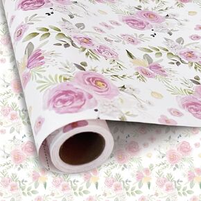 HSDSH Gift Wrapping Paper Floral Wrapping Roll Paper Gift Wrap for Wedding, Bridal Shower, Engagement, Birthday Party Packing Supplies 17 Inch x 32.8 Feet