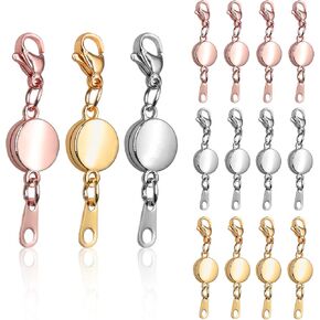 Roctee 15 Pcs Locking Magnetic Jewelry Clasp for Women, Round Alloy Necklace Clasp Closures Bracelet Extender Ornaments Clip Converter for Jewelry DIY Making Trinkets Crafts(Gold, Silver, Rose Gold)