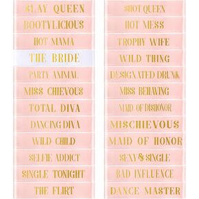24 Pcs Bride Sash Bachelorette Party Bridesmaid Sashes Set Bridal Team Sash Bachelorette Party Sashes Bridal Shower Decorations Bride Gifts for Bridesmaids Maid of Honor (White Rose Gold)