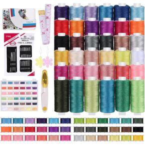Sewing Thread Kit - 36 Colors 400 Yards Per Polyester Thread Spools with Needle, Threader, Scissors and Ruler, Prewound Bobbin with Case for Hand and Sewing Machine