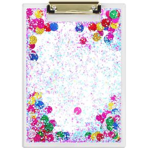 Seajan Glitter Acrylic Clipboard Confetti Acrylic Clipboard Sparkly Fun Plastic Decorative Clip Board with Low Profile Gold Clip for Women Office Teacher School