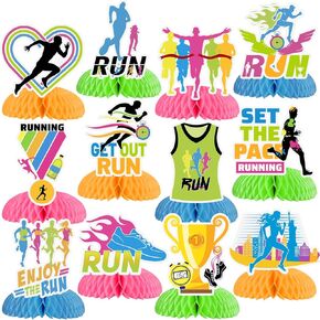 12 PCS Running Honeycomb Centerpieces, Running Run Marathon Sport Birthday Party Decorations Running Table Centerpieces Decorations Supplies for Kids Teens Boys Girls Baby Shower