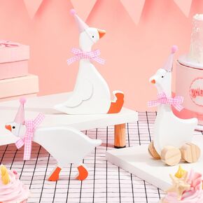 3 Set One Silly Goose Birthday Decorations 6 Inch Silly Goose Birthday Table Centerpieces Pink Funny 1st Party Supplies Wooden Geese Push Pull Figurine Shelf Table Decor for Baby Shower Photo Prop